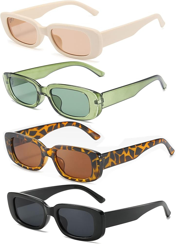 4 Pack Retro Rectangle Sunglasses Women Vintage 90s Trendy Sunglasses Set Square Glasses for Wome... | Amazon (UK)