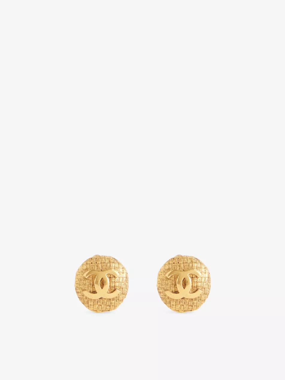 Pre-Loved Chanel Gold-Plated Metal CC Woven Round Clip-on Earrings | Selfridges