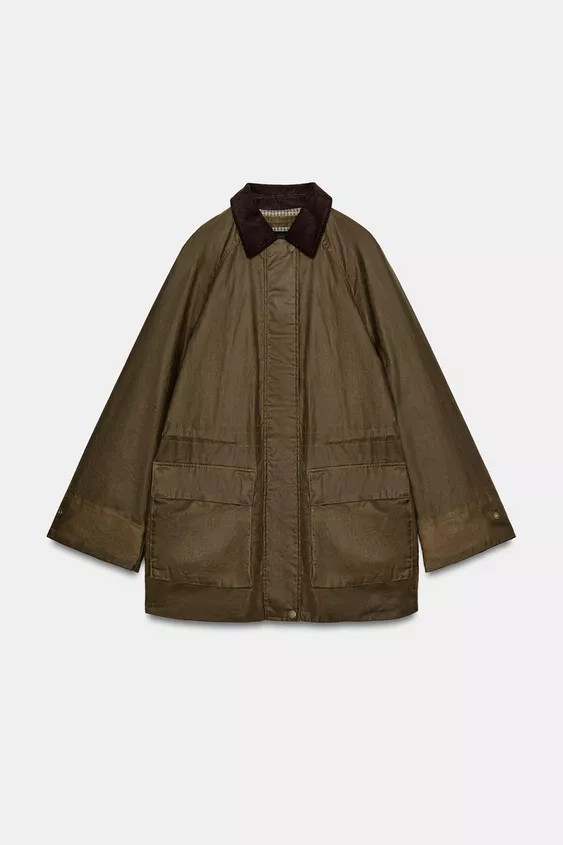 ZW COLLECTION WAXED JACKET WITH CORDUROY COLLAR | Zara UK