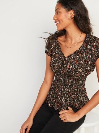 Puff-Sleeve  Floral-Print Smocked Peplum Blouse for Women | Old Navy (US)