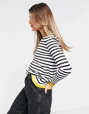 Only striped fine knit jumper with yellow hem details in black and white | ASOS (Global)