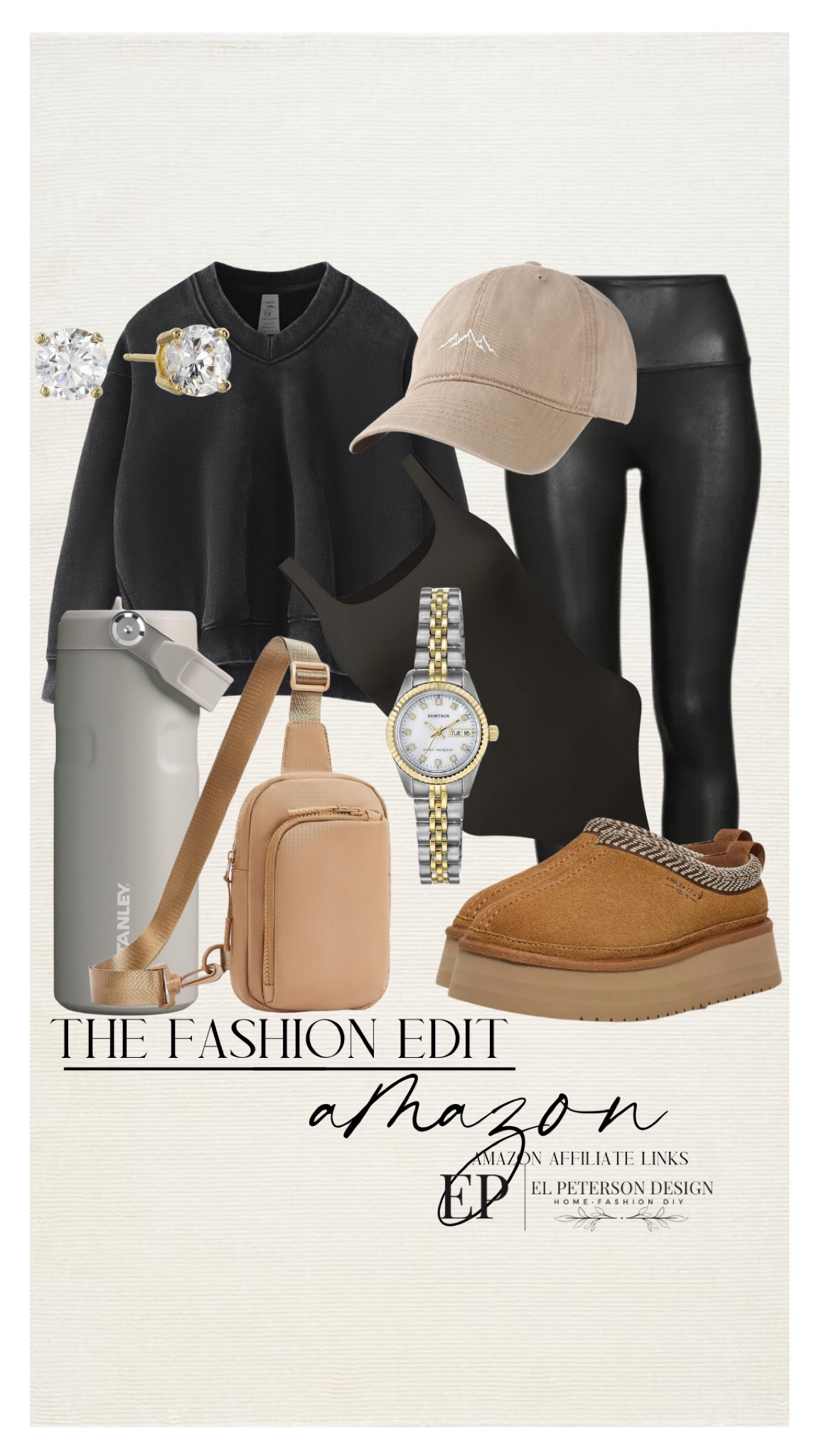 Leggings
Cap
Earrings
Sling bag
Flask
Slippers
Sweater
Bodysuit 

#LTKStyleTip