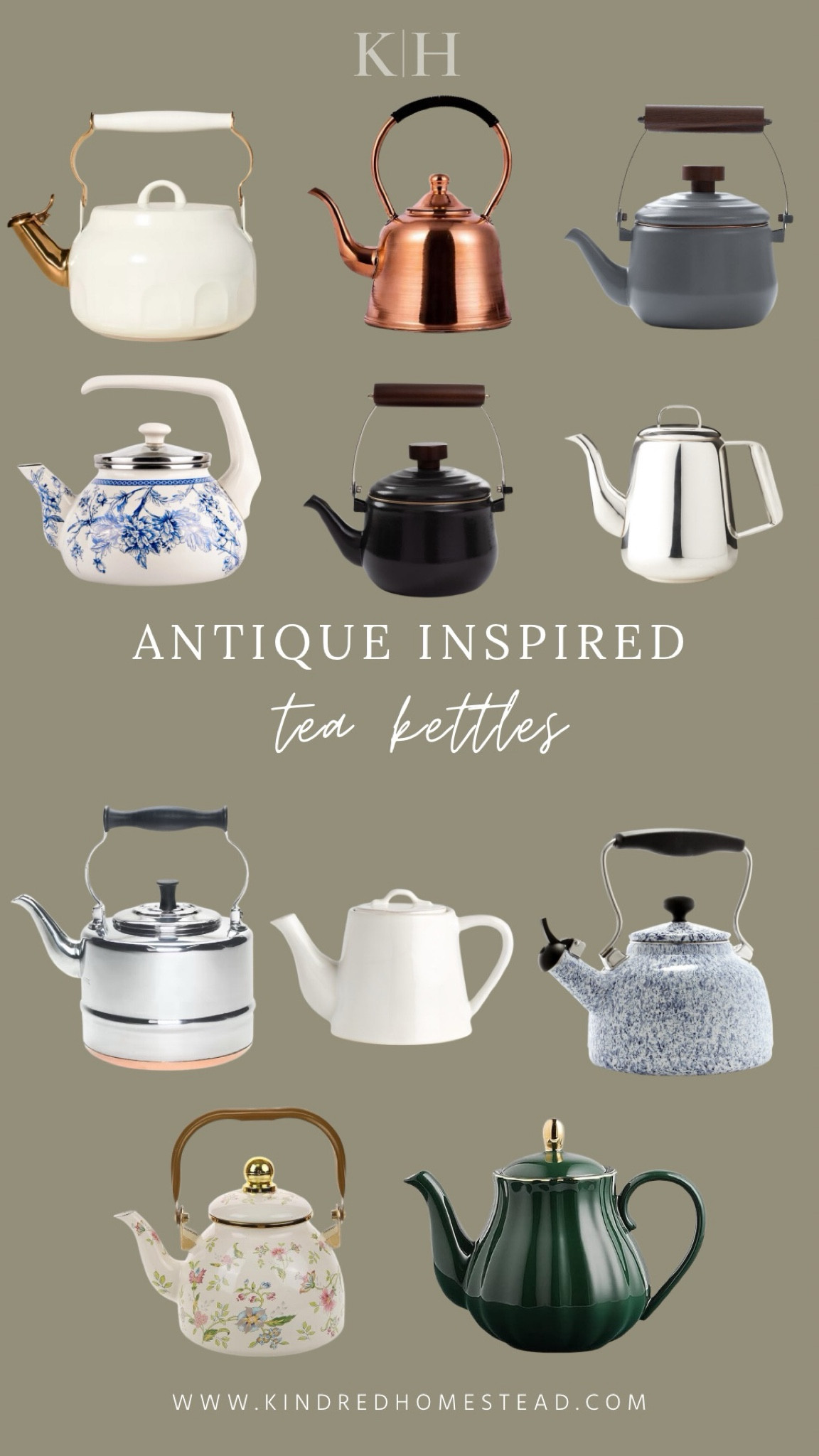 Antique inspired tea kettles for timelessly collected kitchens and home decor with classic design elements. Perfect floral, ceramic, steel, and copper tea kettles for the perfect addition to your classic space!

#LTKHome