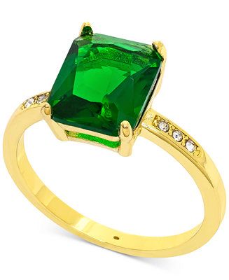 Gold-Tone Pavé & Emerald-Crystal Engagement Ring, Created for Macy's | Macys (US)