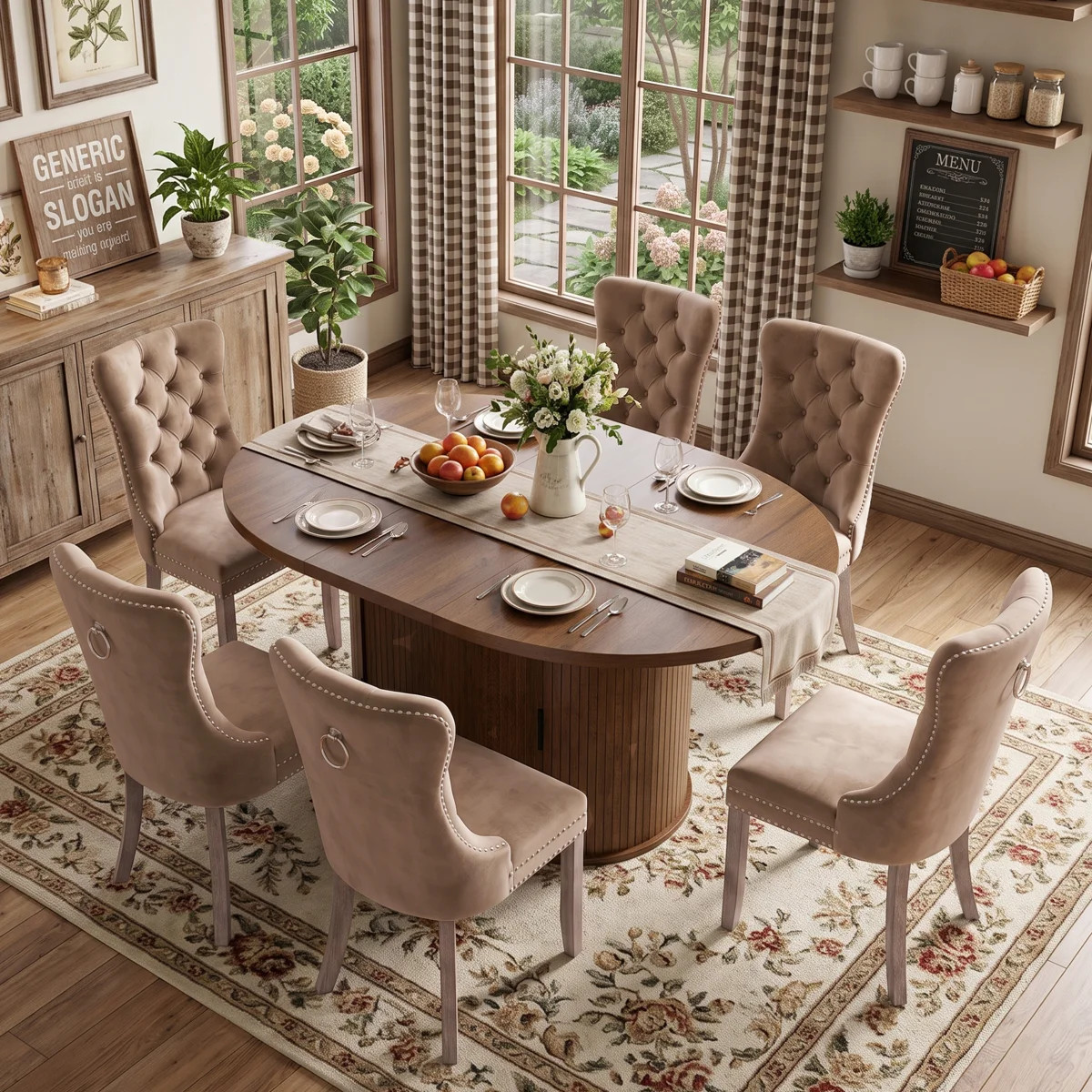 7-Piece Farmhouse Kitchen & Dining Room Set with Extendable Pedestal Table, Enclosed Storage, and... | Wayfair North America