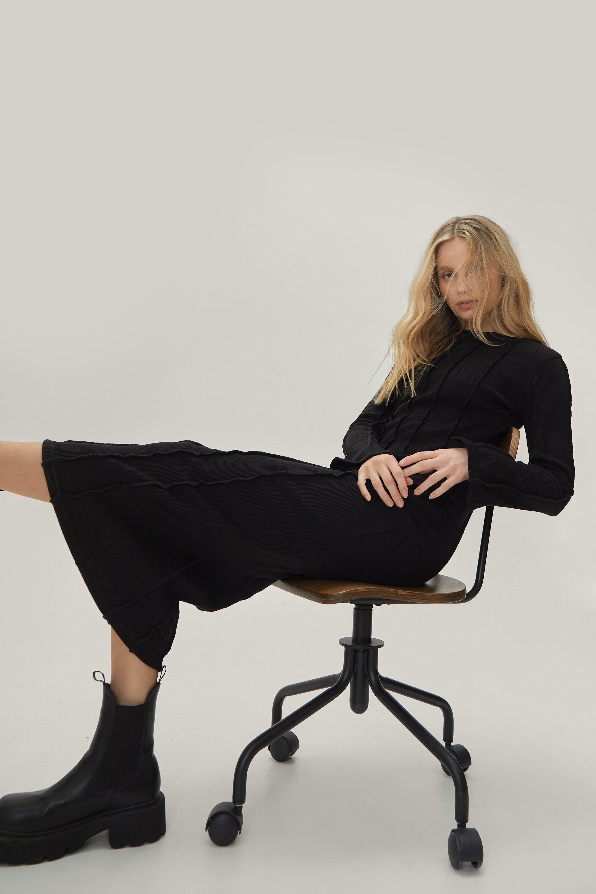 Womens Seam Detail Long Sleeve Bodycon Midi Dress - Black - 0 | Nasty Gal (US)