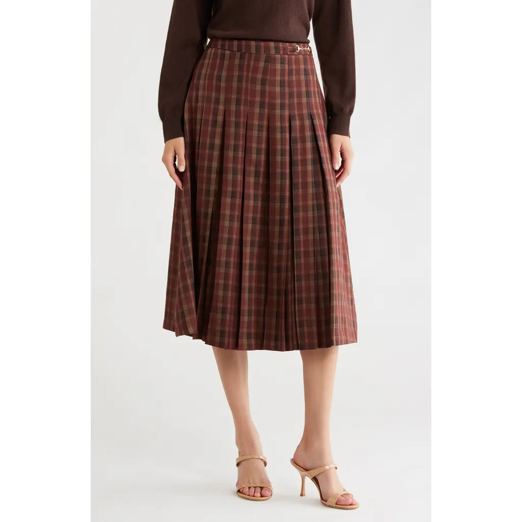 ASTR the Label Vena Plaid Pleated Midi Skirt in Wine Plaid at Nordstrom, Size Small | Nordstrom