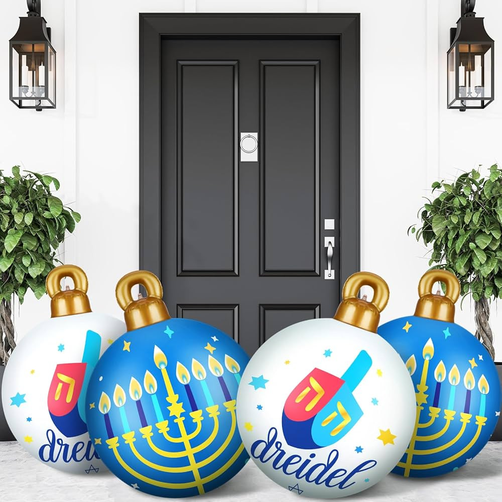Jetec 4 Pcs 24 Inch Large Hanukkah Inflatable PVC Ball White and Blue Jewish Menorah Ornaments Ha... | Amazon (US)