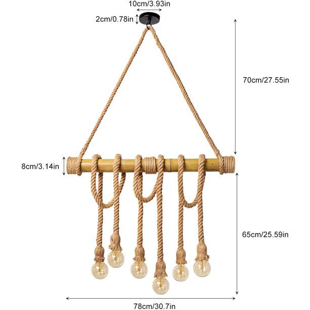 FAFIAR Vintage Chandelier Edison Pendant Lamp Bare Bulb Island-Light Asian Rope and Bamboo 6 Ligh... | Walmart (US)