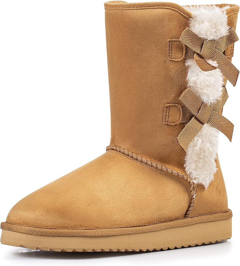 KRABOR Womens Suede Snow Boots Mid-Calf Winter Shoes with Side Bows | Amazon (US)
