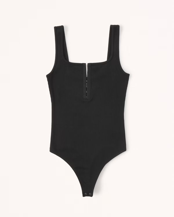 Seamless Rib Fabric Hook-and-Eye Henley Bodysuit | Abercrombie & Fitch (US)