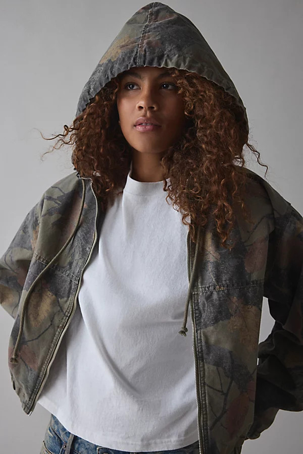 BDG Blake Camo Canvas Bomber Jacket in Green Camo, Women's at Urban Outfitters | Urban Outfitters (US and RoW)