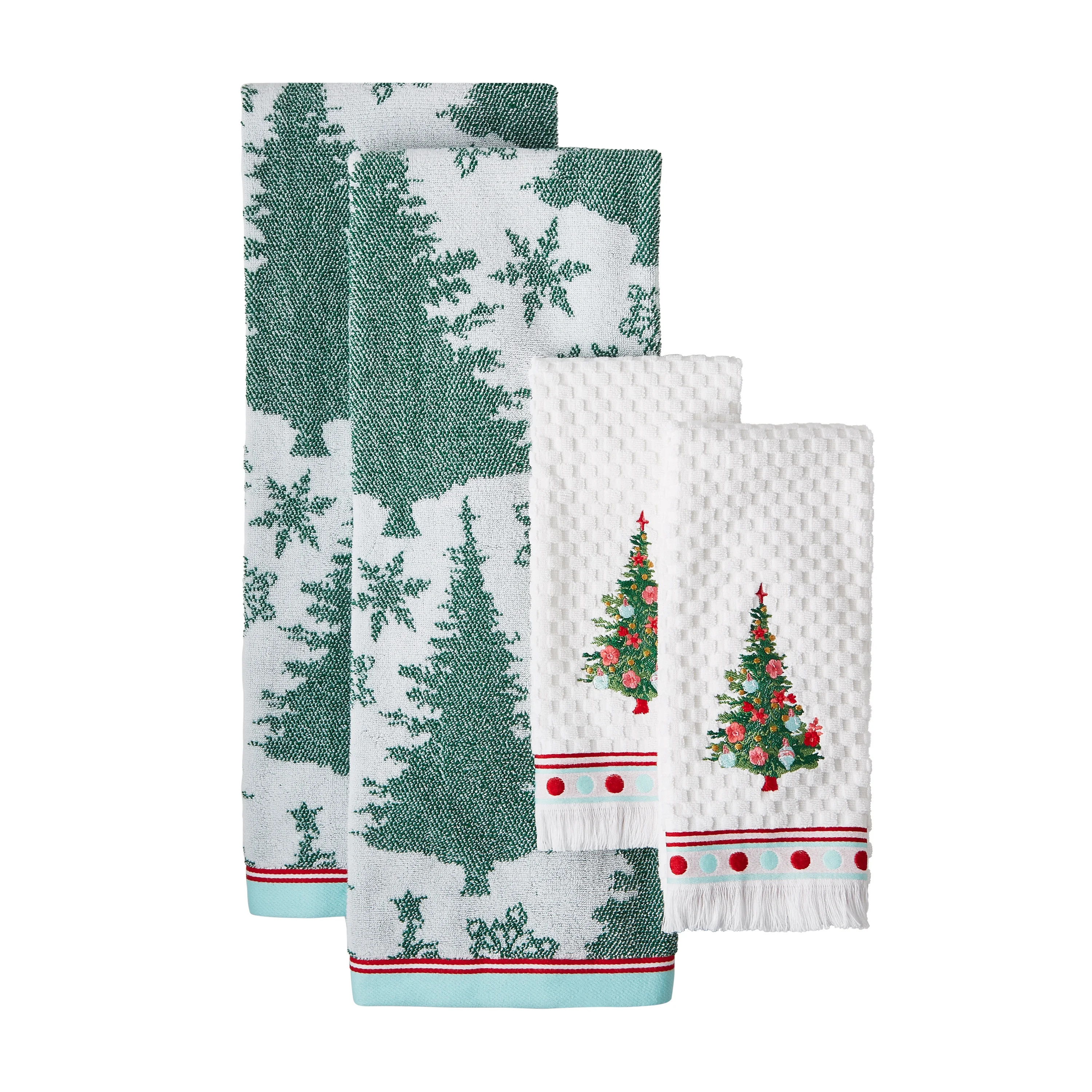 The Pioneer Woman Holiday Tree 4-Piece Bath & Hand Towel Set - Walmart.com | Walmart (US)