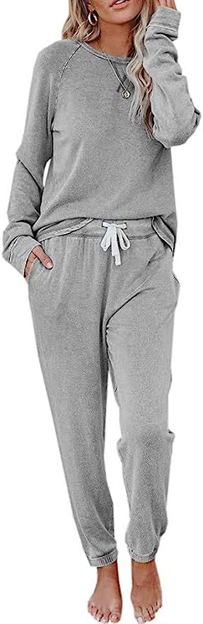 Womens Sweatsuits 2 Piece Outfit Sweatpants Loungewear Jogger Pajama Set Long Sleeve Pullover Dra... | Amazon (US)