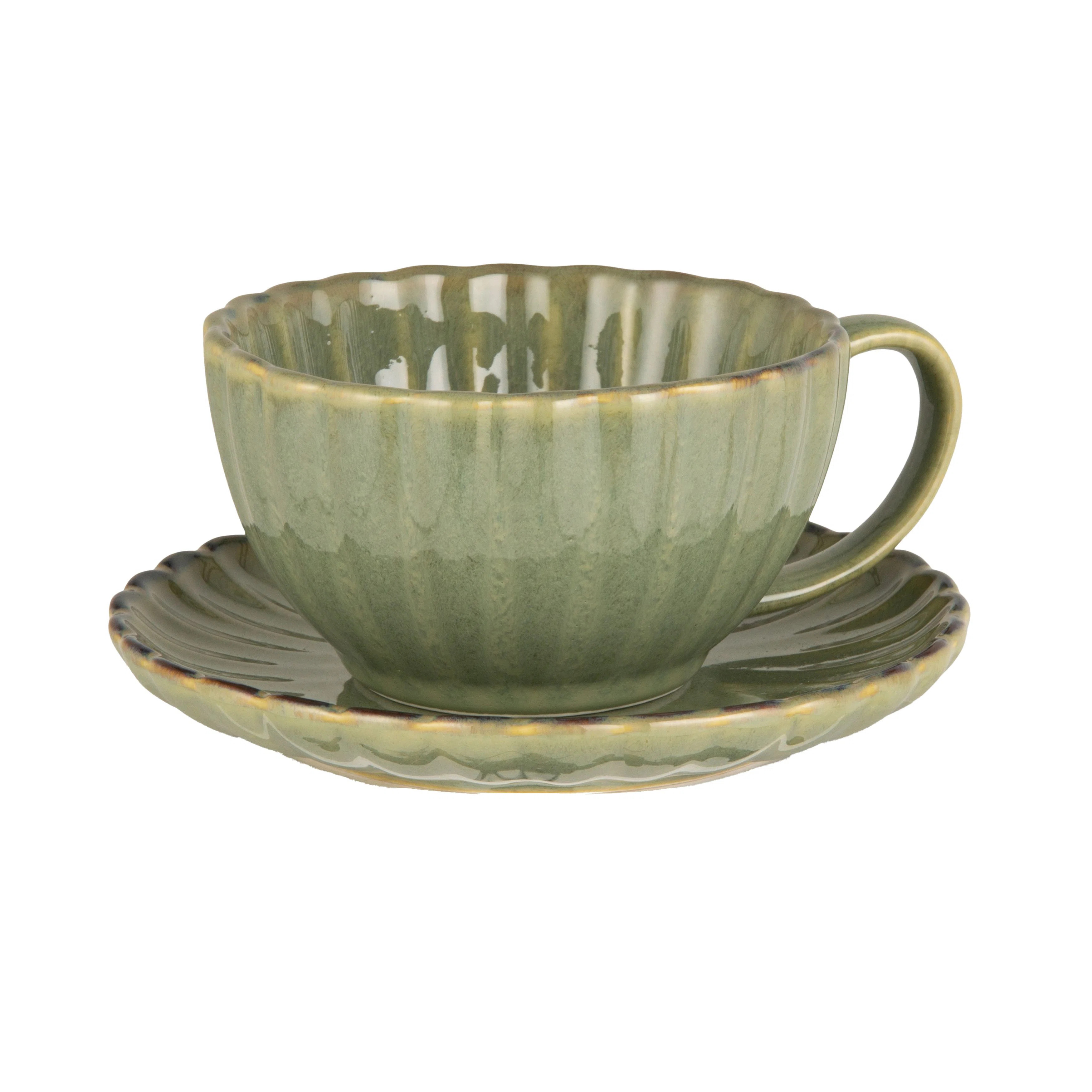 Ophelia & Co. Stoneware Ribbed Mug With Saucer In Reactive Glaze | Wayfair | Wayfair North America