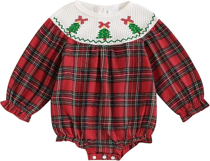 Newborn Infant Girl Long Sleeve Plaid Bubble Romper Fall Winter Clothes Cute Christmas Outfit for... | Amazon (US)