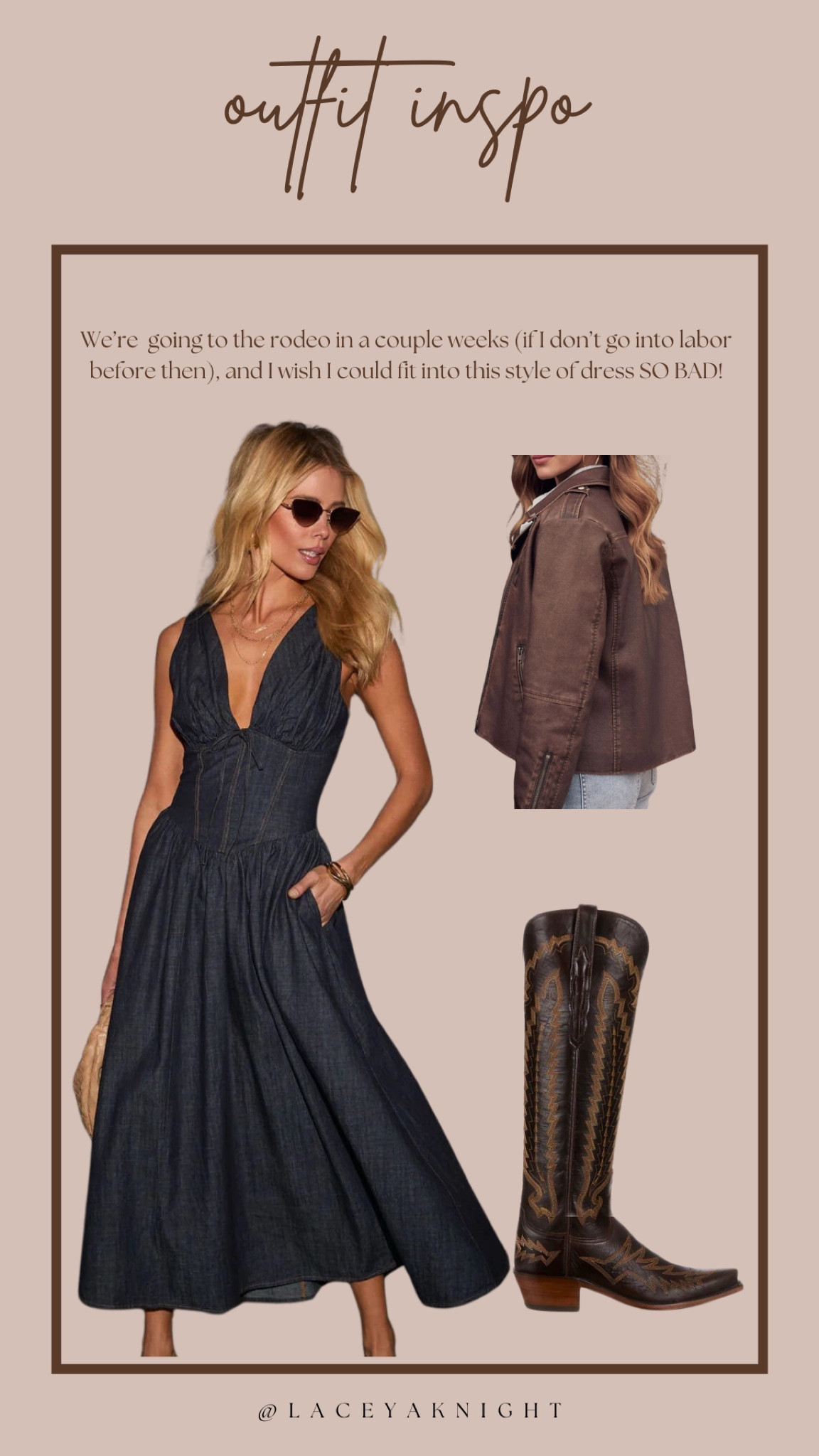 Denim dress with leather jacket and cowboy boots 😍 25% off everything at VICI with code NEW25 

Rodeo outfits | southern charm | western wear

#LTKParties #LTKxVICI #LTKStyleTip