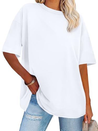 Womens Oversized Tshirt Graphic Tees Crew Neck Summer Tops, Pure White, 3XL | Amazon (US)