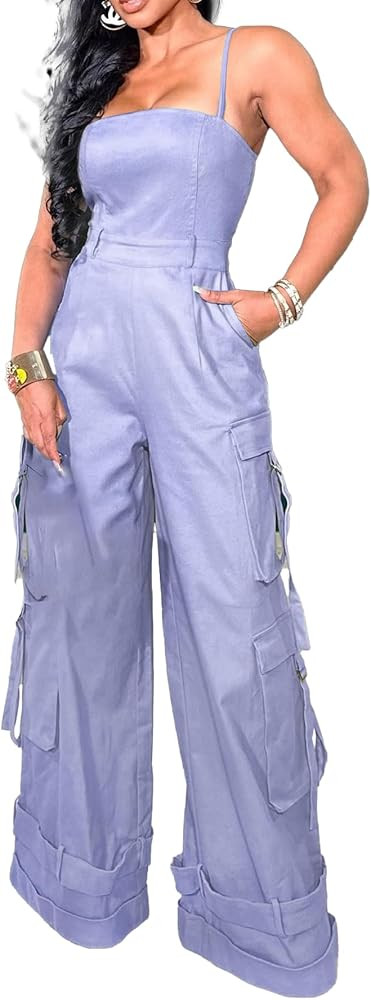 Womens Cargo Jumpsuit Sexy One Piece Outfit Wide Leg Romper Multi Pockets Overalls | Amazon (US)
