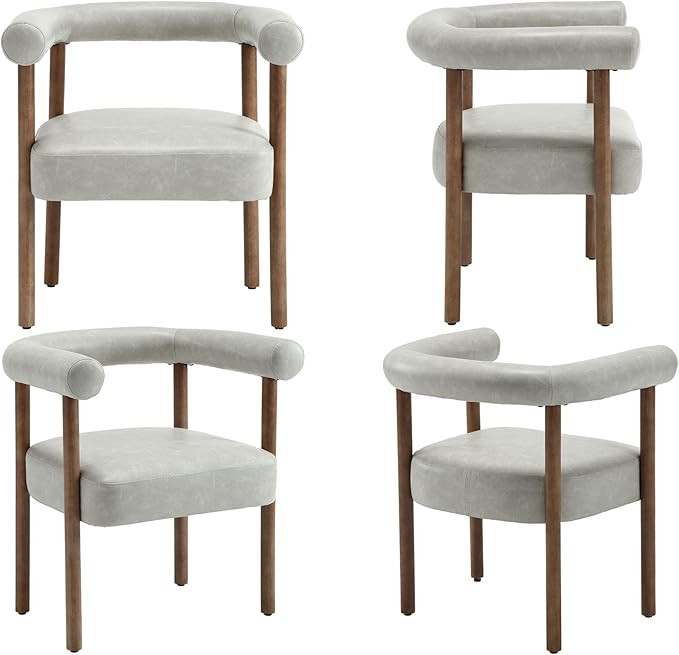 VESCASA Upholstered Dining Chairs with Natural Brush Wood Legs, Faux Leather Mid-Century Modern P... | Amazon (US)