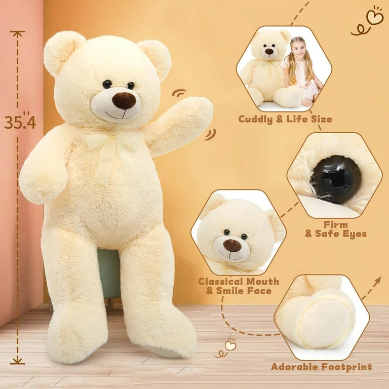 MorisMos Giant Teddy Bear 35.4'' Giant Stuffed Animal Big Bear Plush Toy | Walmart (US)