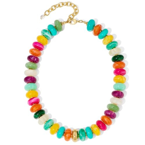 Mothers Day Gifts Chunky Beaded Choker Necklace for Women Statement Necklace with Gold Accent Adj... | Amazon (US)