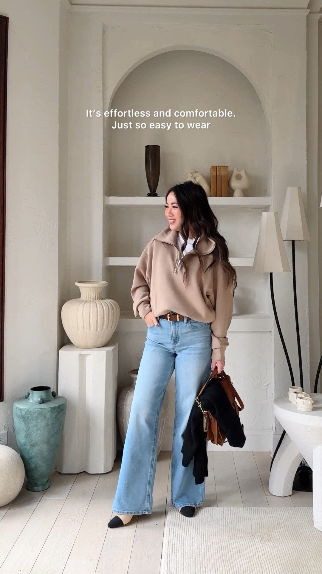 JEANS: Affordable and so comfortable! Stretchy but does not lose shape. VERY COMFORTABLE for midsection/postpartum tummy! Flattering wide/straight leg shape. I’m wearing 26x30, color ‘Frosted Blue’. Length is great with sneakers and kitten heels.

HALF ZIP: Under $29, this half zip is super soft with drop-shoulder sleeves. Love the relaxed drape. I’m wearing a size Small. 

TEE: Under $10, this tee is 100% cotton and so comfortable! I’m wearing an XS. 

For size reference, I’m 5 ft 115 pounds, postpartum tummy.



#LTKPetite #LTKootd #LTKSaleAlert