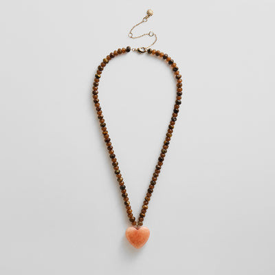 Semi-Precious Heart Necklace - Smoky Quartz/Tiger's Eye | BaubleBar