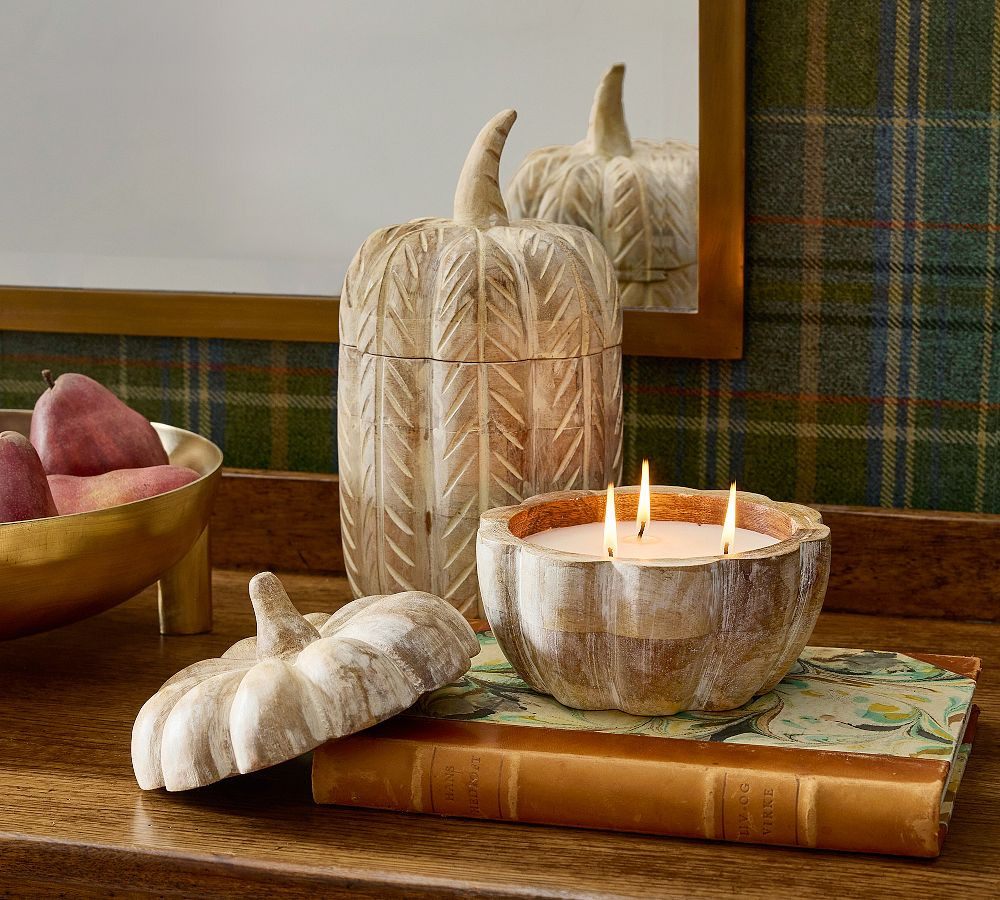 Wooden Pumpkin Candle - Pumpkin Pie | Pottery Barn CA