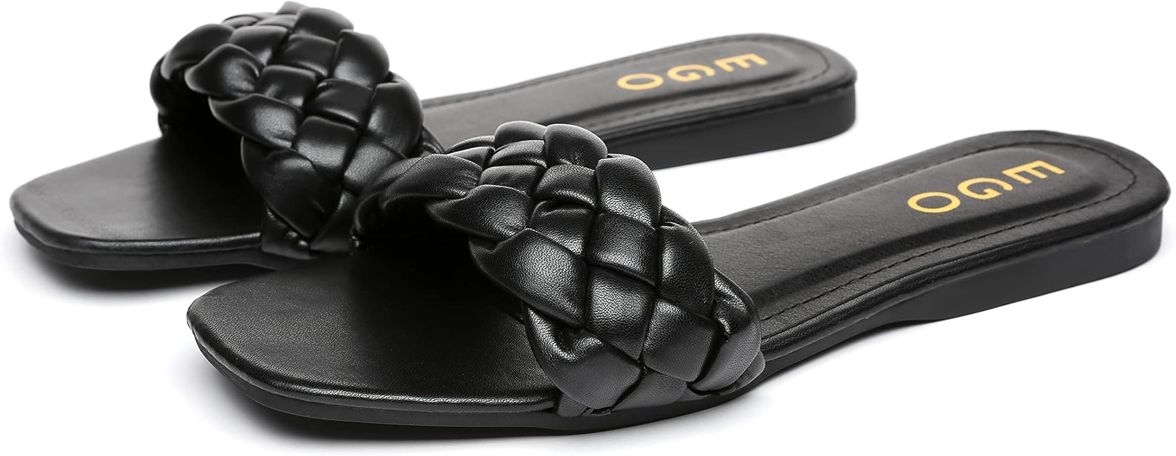 Womens Flat Slide Sandals,nude braided sandals for women,Square Open Toe Slippers Cute Slip On Su... | Amazon (US)