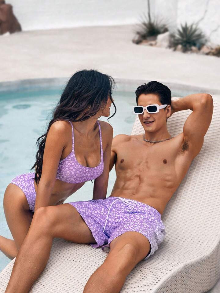 Men's Floral Print Drawstring Beach Shorts | SHEIN