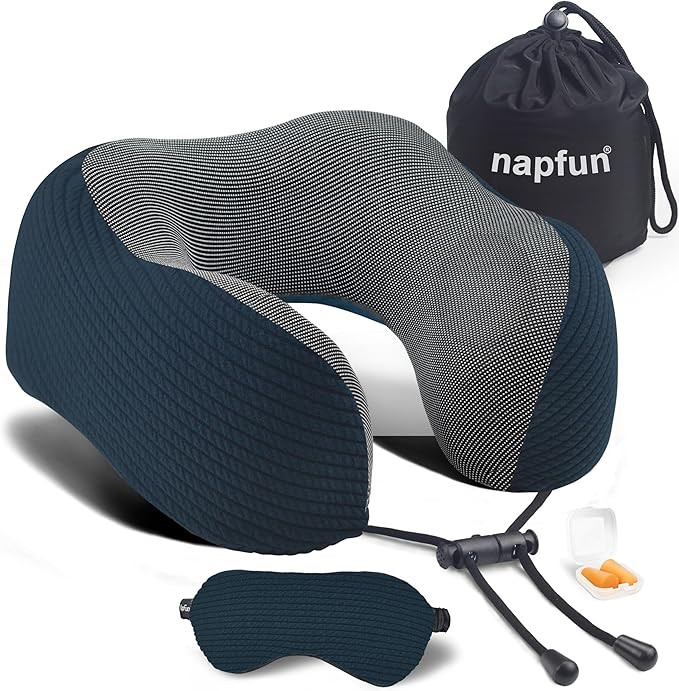 napfun Neck Pillow for Traveling, Upgraded Travel Neck Pillow for Airplane 100% Pure Memory Foam ... | Amazon (US)