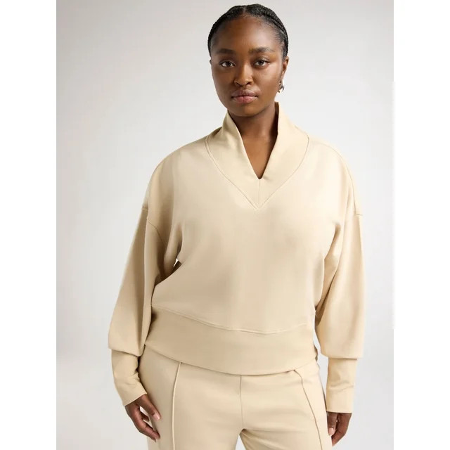 Scoop Women's and Women's Plus Scubaknit V-Neck Sweatshirt, Sizes XS-4X | Walmart (US)