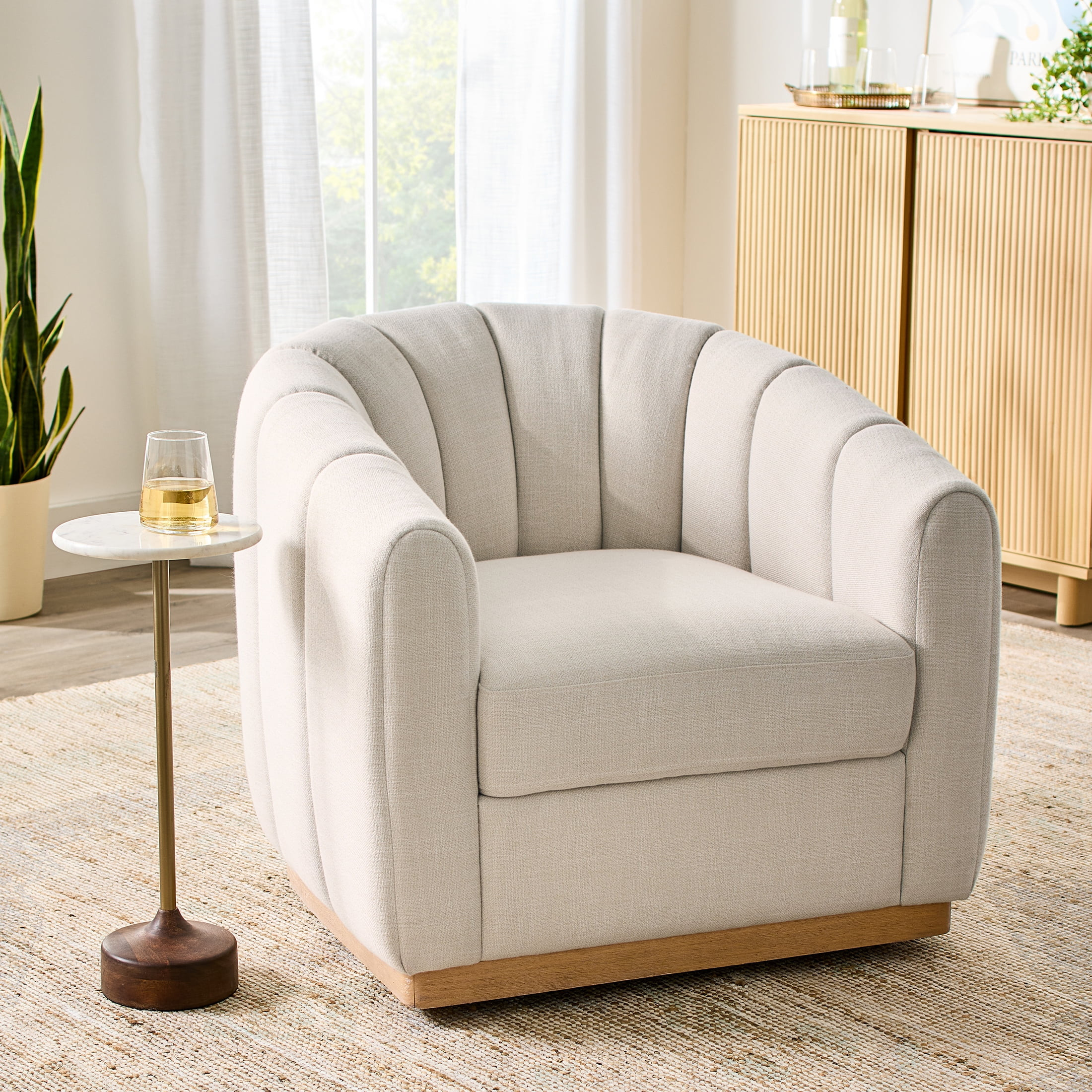 Better Homes & Gardens Lillian Accent Swivel Chair, Cream Linen - Walmart.com | Walmart (US)