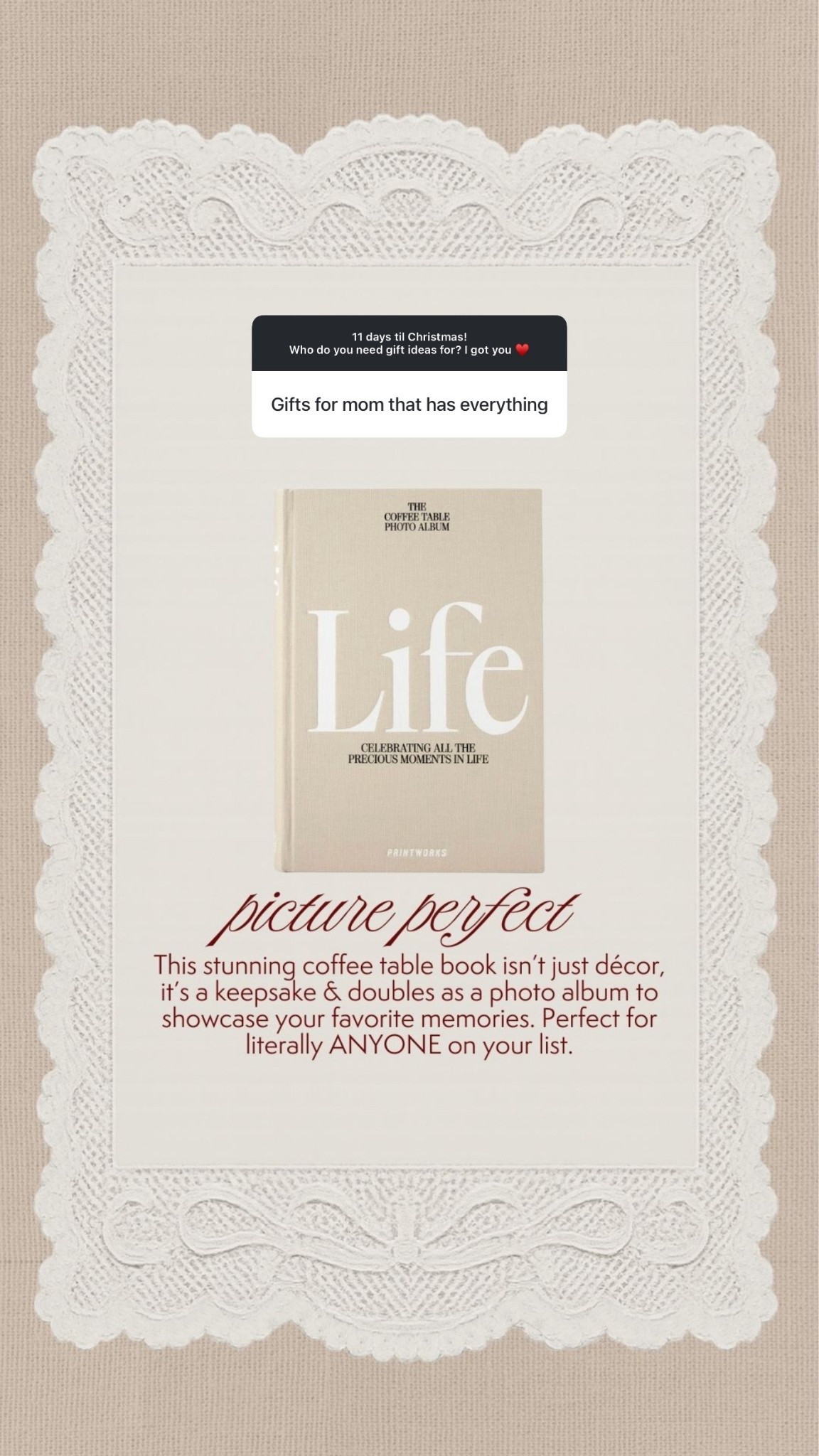 This photo coffee table book is so stunning and perfect for the one who has everything✨

#GiftGuide #GiftsForHer #ForTheOneWhoHasEverything #PhotoBook #CoffeeTableBookHashtagMeaningfulGift #PersonalizedGift #GiftsForMom #GiftsForNewlyMarried #GiftsForGrandma

#LTKGiftGuide #LTKHoliday #LTKFindsUnder100