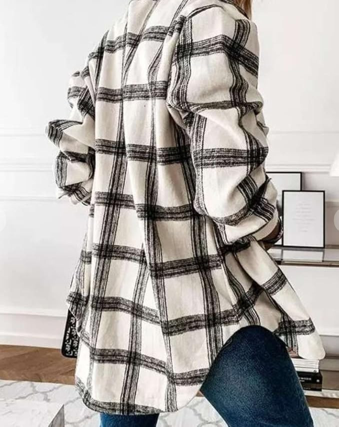 SweatyRocks Women's Long Sleeve Collar Long Button Down Plaid Shirt Blouse Tops | Amazon (US)