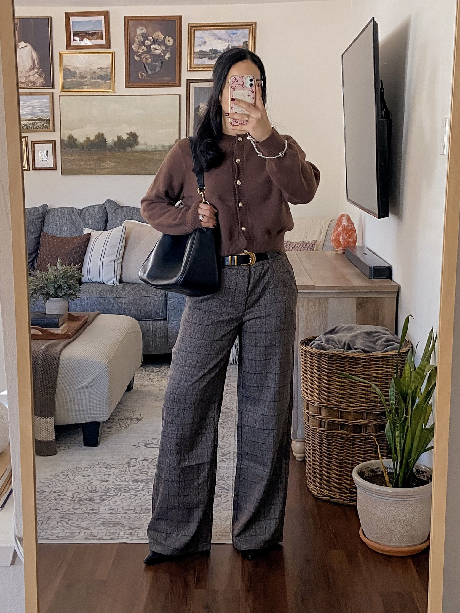 if i were a corporate baddie this would be an ootd i’d wear 🏢👩🏻‍💼✔️ brown plaid pants outfit, brown cardigan outfit, workwear outfit ideas, office wear outfit inspiration, corporate style outfit, corporate baddie outfit, business casual fall outfit, chic office outfit, elevated workwear look, brown neutral outfit aesthetic, plaid trousers outfit, amazon black pumps outfit, coach shoulder bag outfit, fall work outfit inspo, professional outfit ideas, office chic style, corporate fashion inspo, business casual wardrobe, workplace outfit inspiration, chic professional style, fall office wardrobe, modern workwear look, everyday office style, classy office outfit, neutral work outfit, corporate aesthetic style, coach shoulder bag style, amazon heels outfit, classic black pumps, office accessories outfit, work bag inspo, neutral fall accessories, minimal chic accessories  

 #LTKHoliday #LTKgrwm #LTKootd