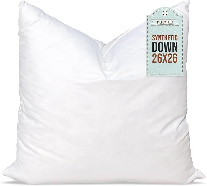 Pillowflex Synthetic Down Pillow Insert - 26x26 Down Alternative Pillow, Ultra Soft Large Square ... | Amazon (US)