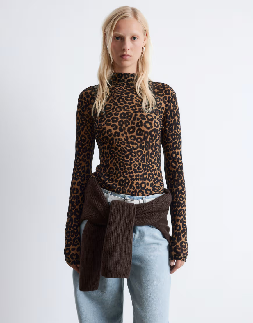 & Other Stories jersey second skin long sleeve top in brown leopard print | ASOS (Global)