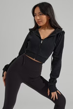 Cloud Zip Crop Hoodie - Onyx Black | Buffbunny