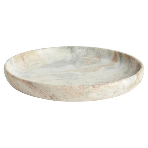 Elysia Updated Traditional Matte Brown Marble Round Decorative Tray | Kathy Kuo Home