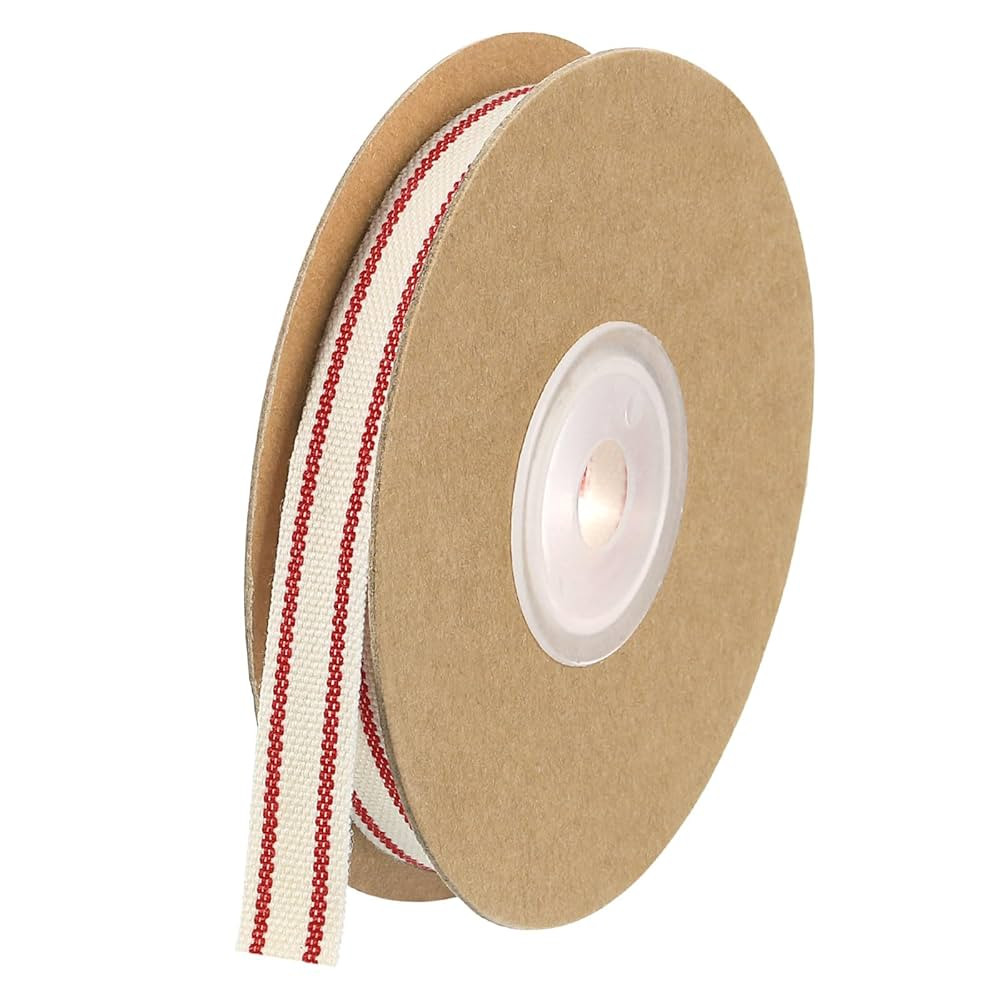 uxcell Natural Cotton Stripes Ribbon, 3/8 Inch x 10 Yard Cotton Fabric Ribbon Roll, Natural with ... | Amazon (US)