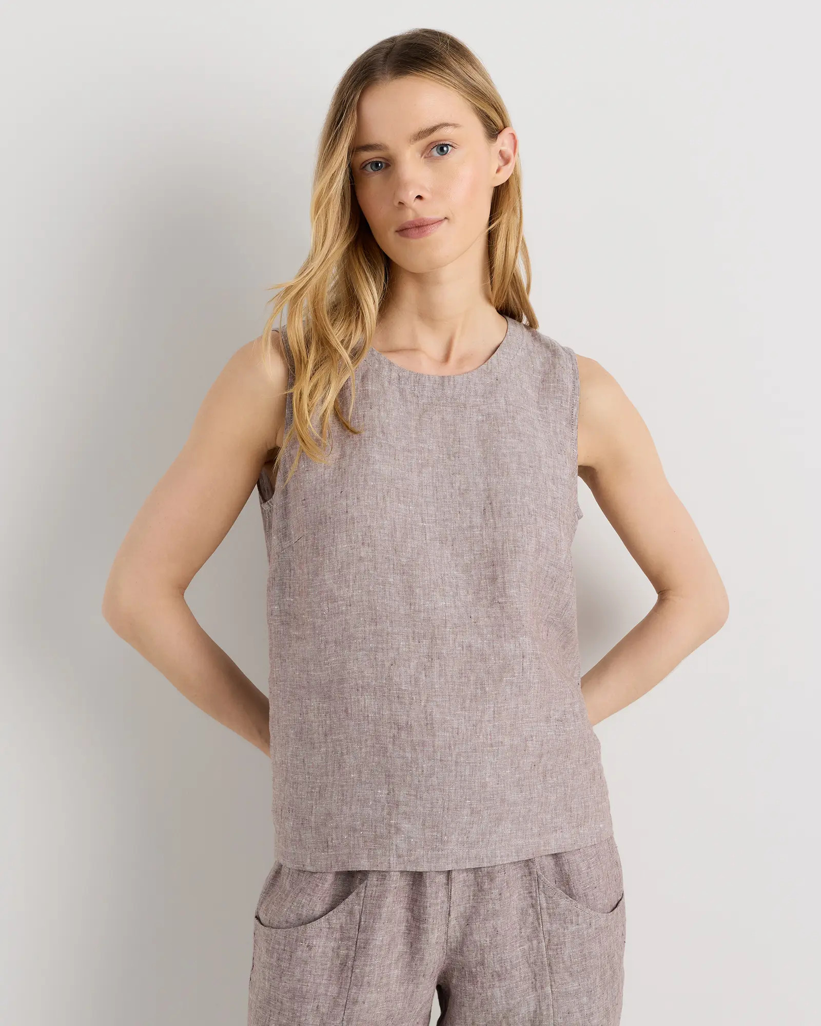 100% European Linen Tank in Taupe Brown Chambray | Quince