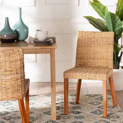 bali & pari Rowen Rattan and Mahogany Wood Dining Chair Light Honey/Honey | Target