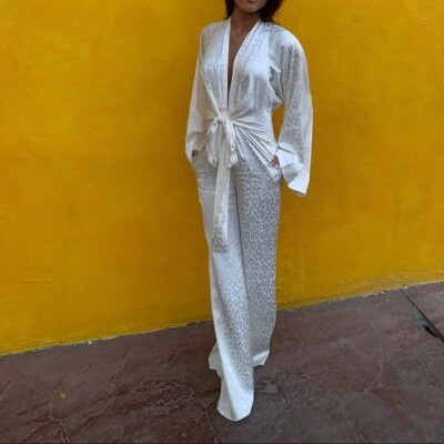 Rat & Boa White Bianco Jumpsuit Leopard Print Long Sleeve Size Medium  | eBay | eBay US