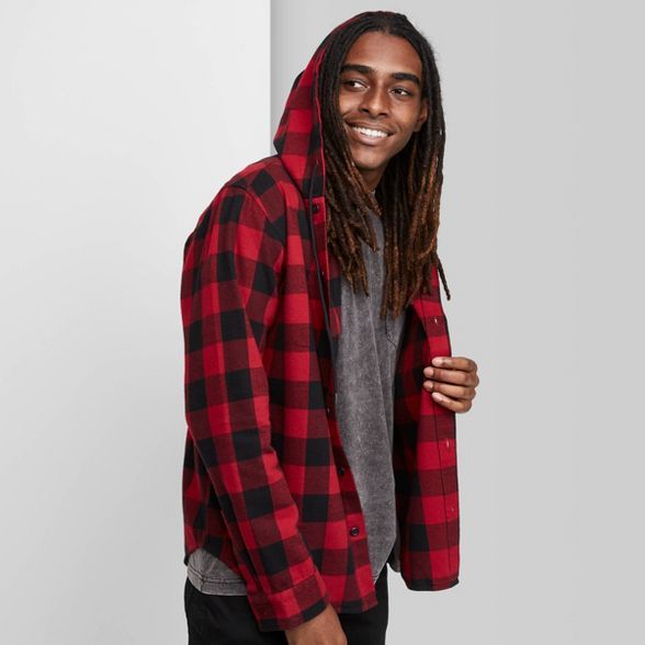 Men's Plaid Long Sleeve Hooded Flannel Button-Down Shirt - Original Use™ | Target