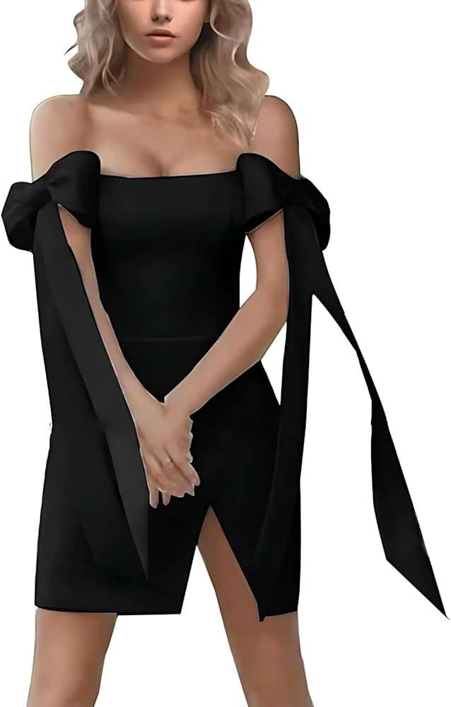 Teens Strapless Butterfly Bow Short Homecoming Dress A Line Sleeveless Split Formal Evening Prom ... | Amazon (US)