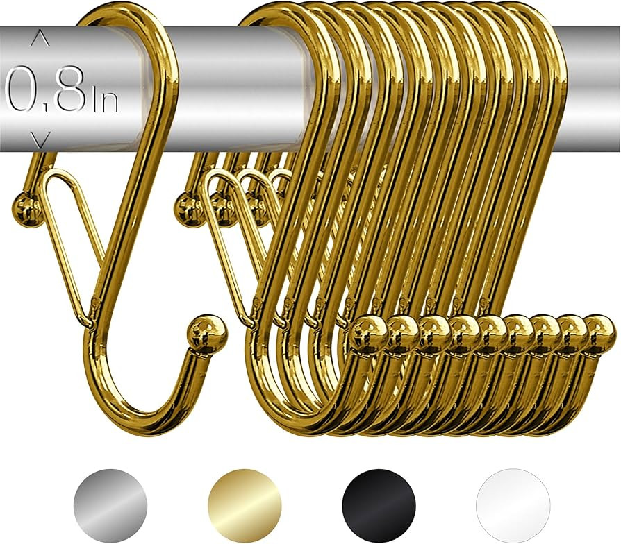 10 Metalic S-Hooks with Anti-Fall System. Anti Drop S-Shaped Hook with Safety Buckle to Prevent F... | Amazon (US)