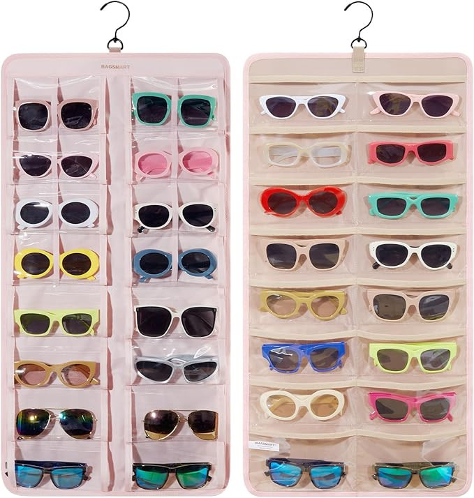 BAGSMART Hanging Jewelry Organizer, Dust Proof Sunglasses Storage Case Wall Mounted, Travel Dual ... | Amazon (US)