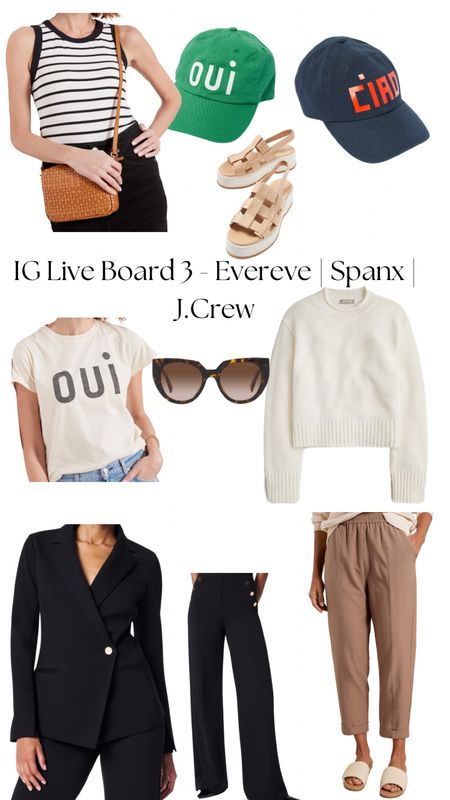 IG live board 3
Merchandise from 
#evereve
#spanx
#jcrew
The sunnies are from #nordstrom. 

Have fun with the items on this board! I included a link for the #spanx twill pants I talked about during the live. I wear a petite small. 

Use my code SANDYKXSPANX for 10 percent off your order. 

All products fit tts. 

#LTKover40 #LTKfindsunder100 #LTKtravel